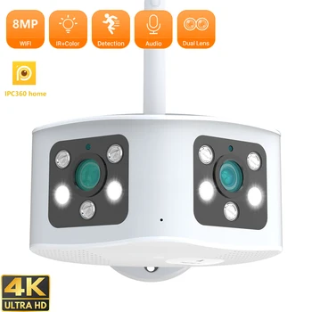 8MP 180° Ultra Geniş Görüş AngleDual Lens Wifi IP Kamera Renkli Gece Görüş Modu Algılama Ve Alarm Su Geçirmez IP66 IPC360 Ev