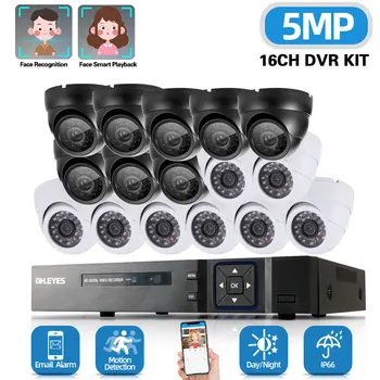 CCTV DVR güvenlik kamerası Sistemi 5MP 16CH DVR Kiti Açık Yüz Algılama AHD Dome Kamera Video Gözetim Sistemi Seti 16 Kanal