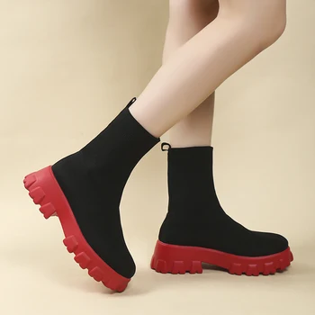 Kadınlar için Ayakkabı 2023 Sıcak Satış Kış Orta Buzağı Kadın Botları Karışık Renkler Yuvarlak Ayak Elastik Çizmeler Orta Topuk Su Geçirmez Ayakkabı Kadın