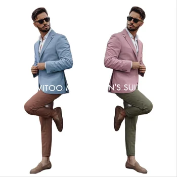 Klasik Sıralama Renkli Erkek Takım Elbise / Rahat Slim Fit Günlük Giyim 2 Parça Ceket + Pantolon / Takım Elbise Kaynağı Özel Tasarım Blazer