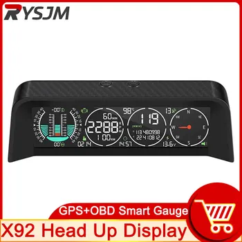 X92 Araba Head Up Display Akıllı GPS OBD HUD Off-road Akıllı Seviye İrtifa Ölçer Kilometre Takometre Zaman Gerilim Pusula